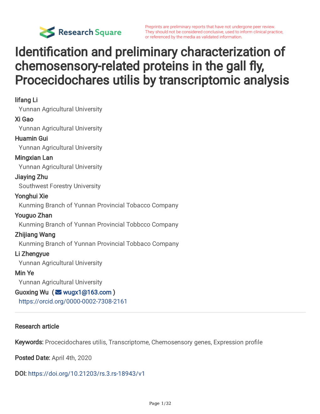 Identification and Preliminary Characterization of Chemosensory