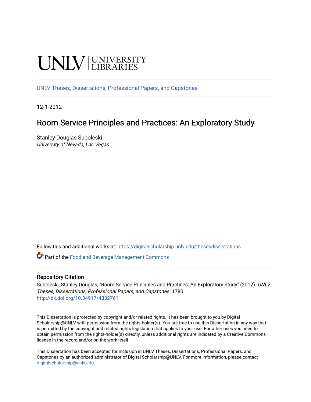 Room Service Principles and Practices: an Exploratory Study