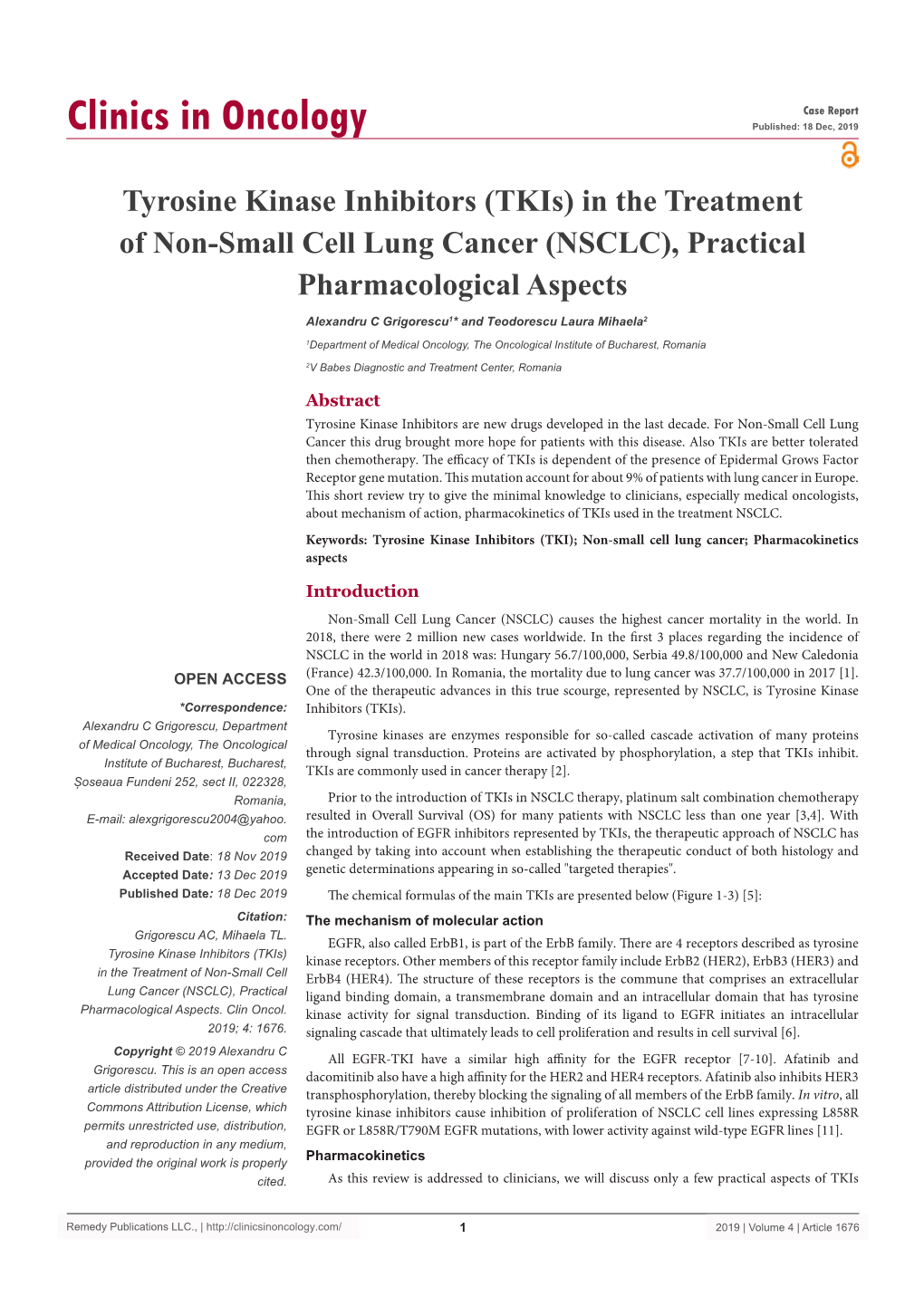 Tyrosine Kinase Inhibitors (Tkis) in the Treatment of Non-Small Cell Lung Cancer (NSCLC), Practical Pharmacological Aspects