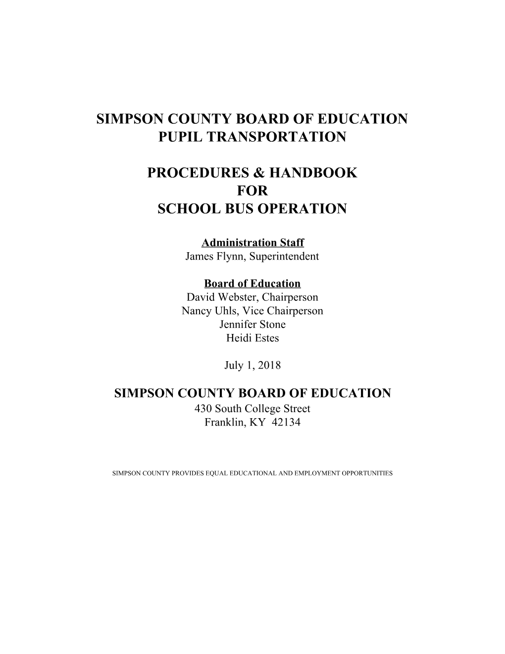 Simpson County Board of Education Pupil Transportation