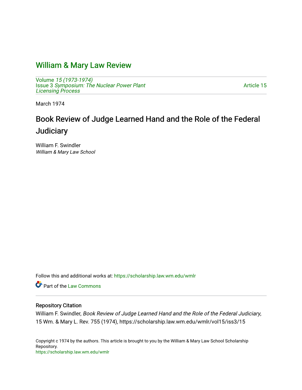 Book Review of Judge Learned Hand and the Role of the Federal Judiciary