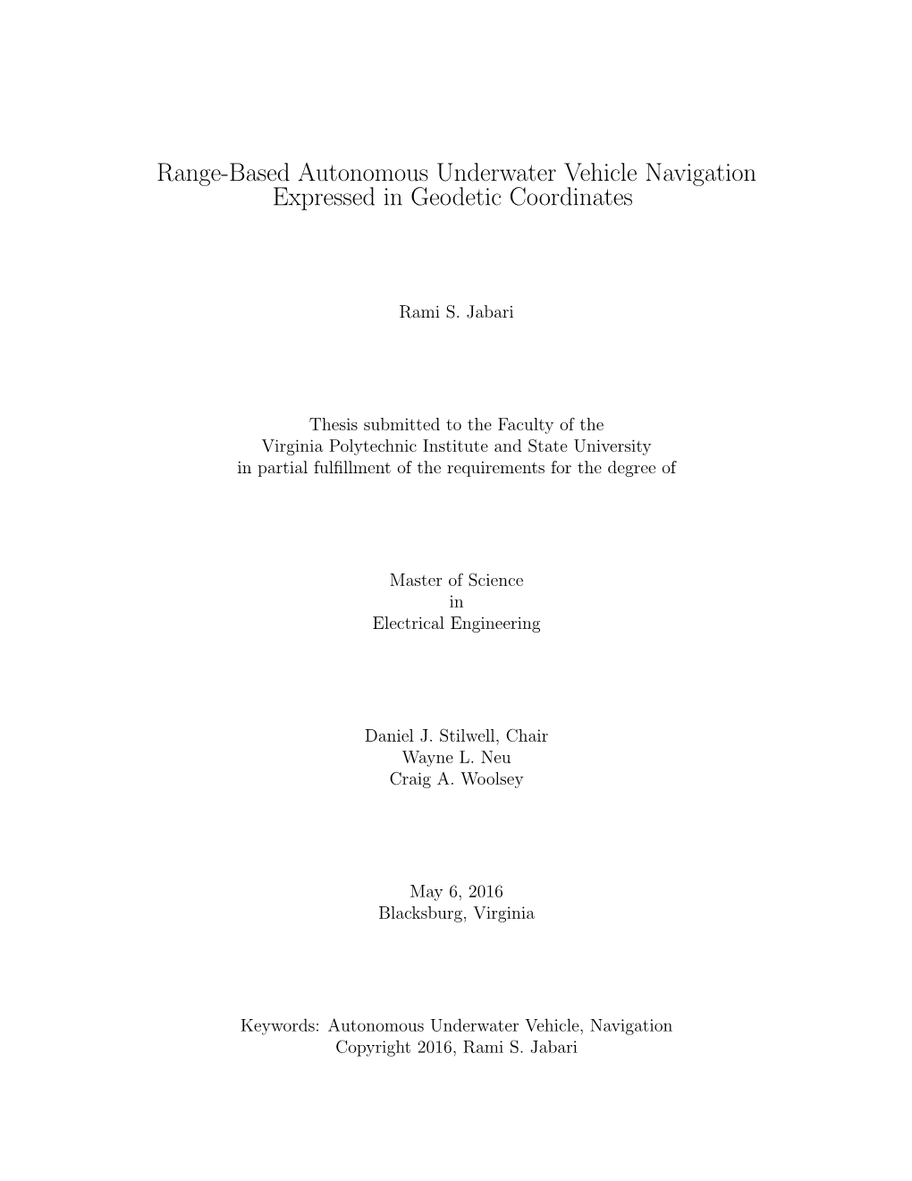 Range-Based Autonomous Underwater Vehicle Navigation Expressed in Geodetic Coordinates