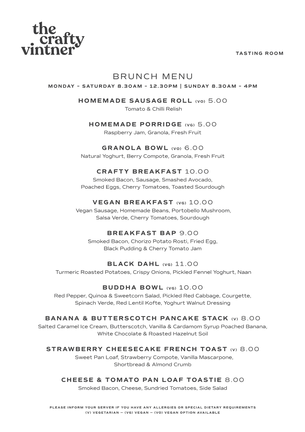 Brunch Menu Monday – Saturday 8.30Am – 12.30Pm | Sunday 8.30Am – 4Pm