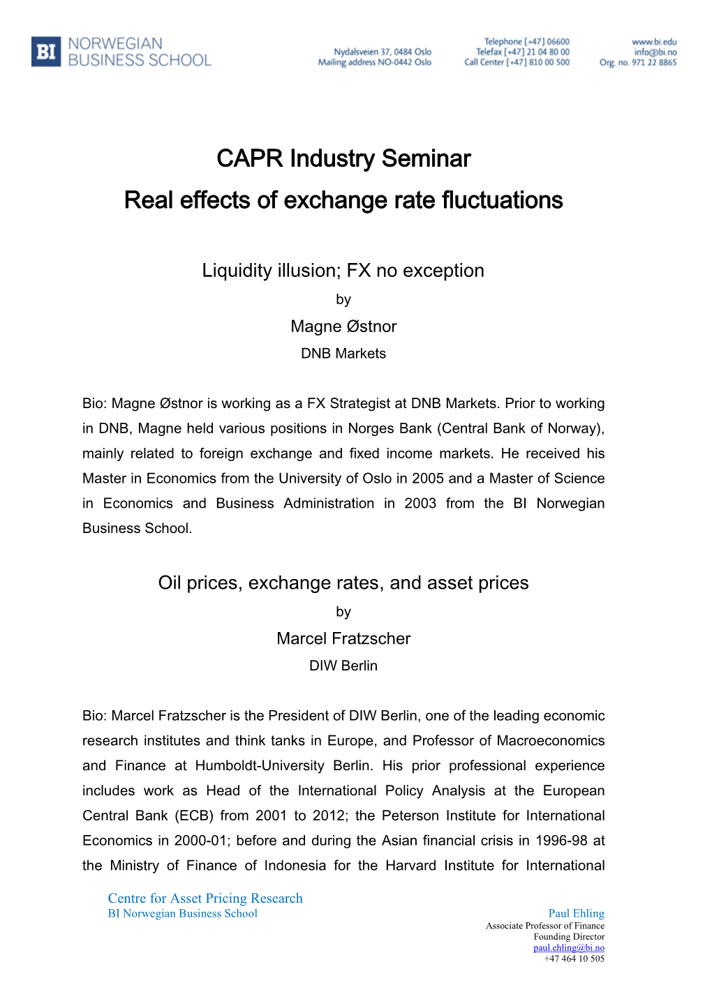 CAPR Industry Seminar Real Effects of Exchange Rate Fluctuations