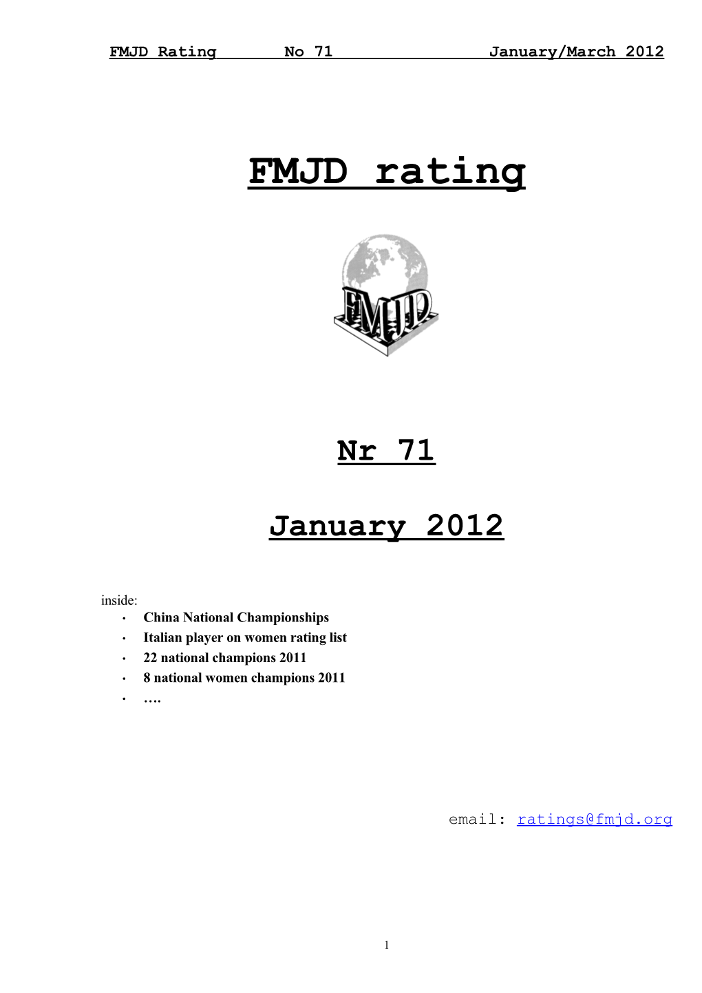 FMJD Rating No 71 January/March 2012