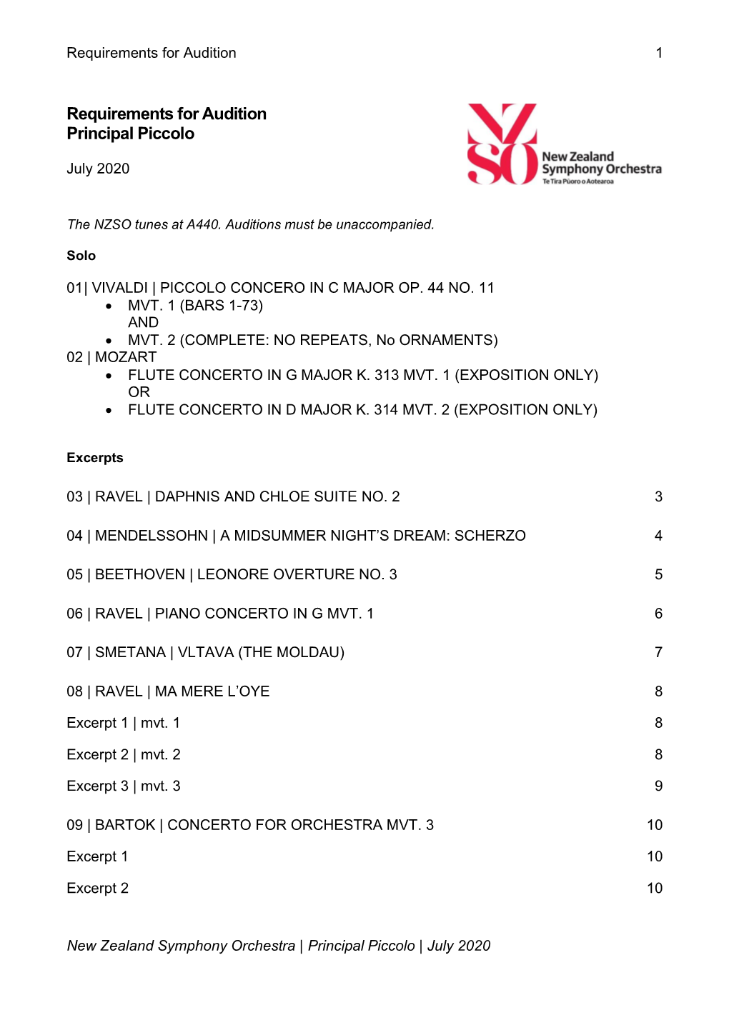 Requirements for Audition Principal Piccolo