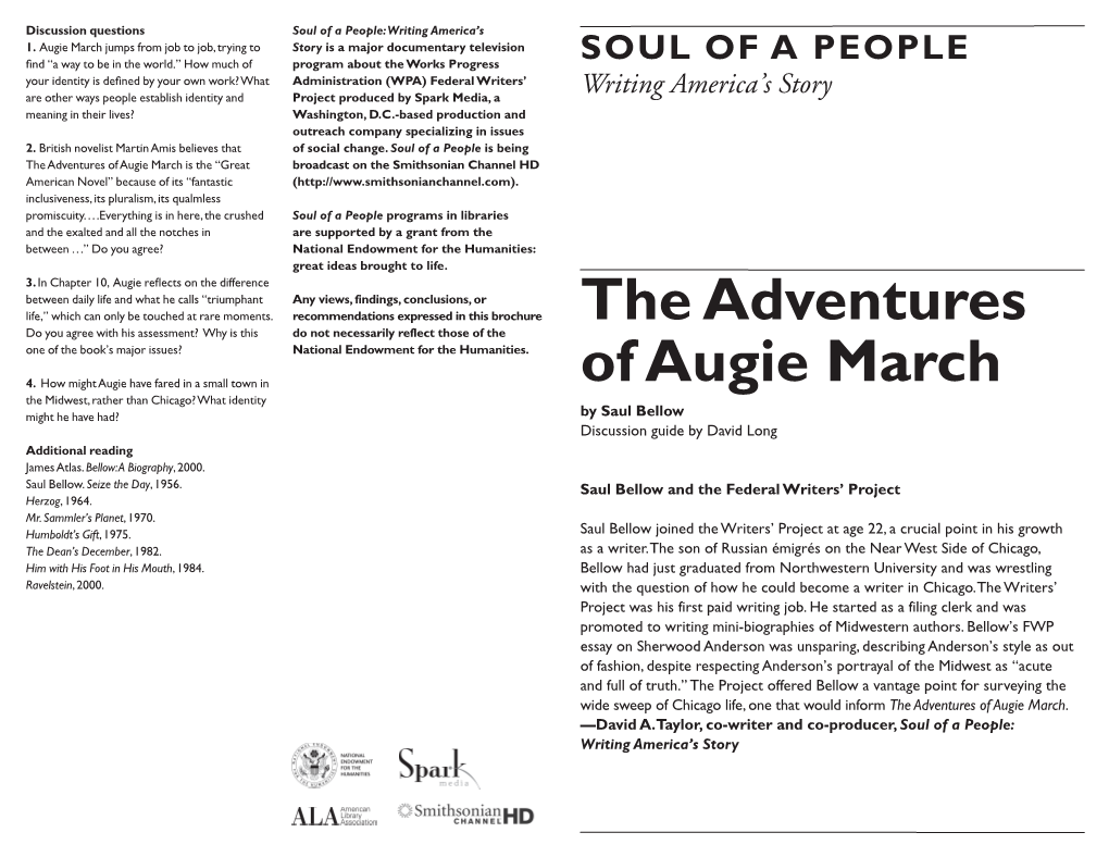 The Adventures of Augie March Is the “Great Broadcast on the Smithsonian Channel HD American Novel” Because of Its “Fantastic (