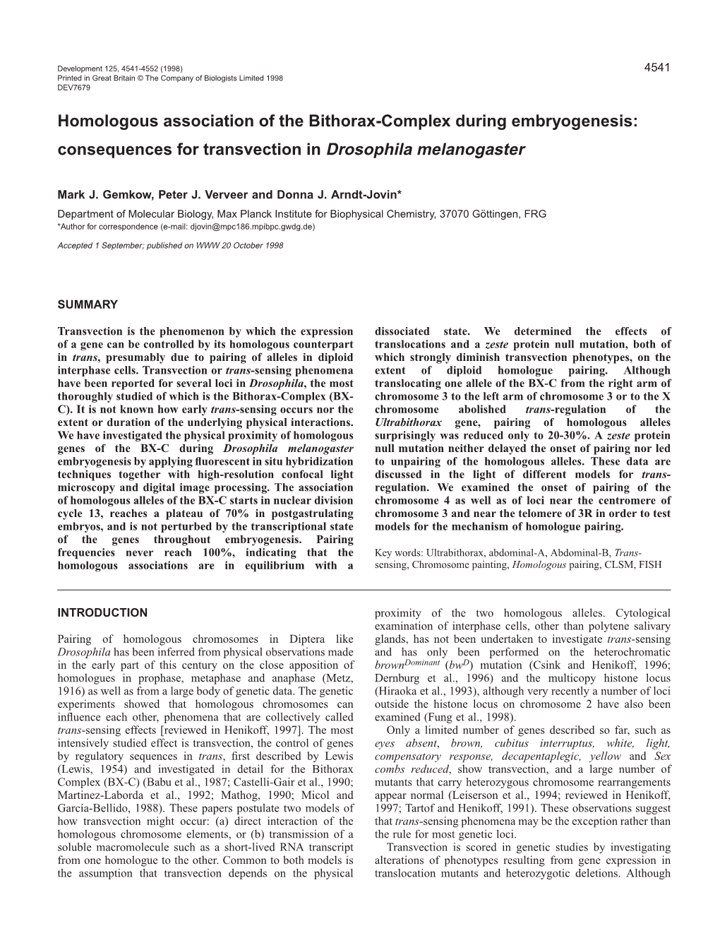 Consequences for Transvection in Drosophila Melanogaster