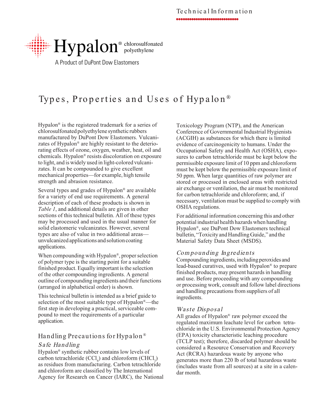 Types, Properties & Uses of Hypalon