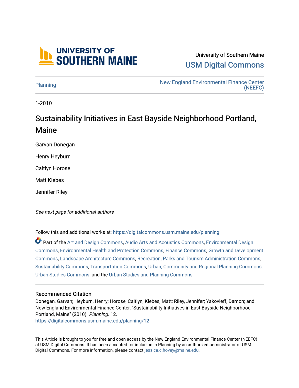 Sustainability Initiatives in East Bayside Neighborhood Portland, Maine