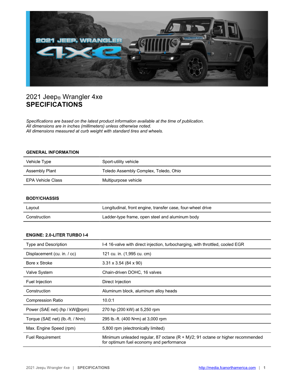 2021 Jeep® Wrangler 4Xe SPECIFICATIONS