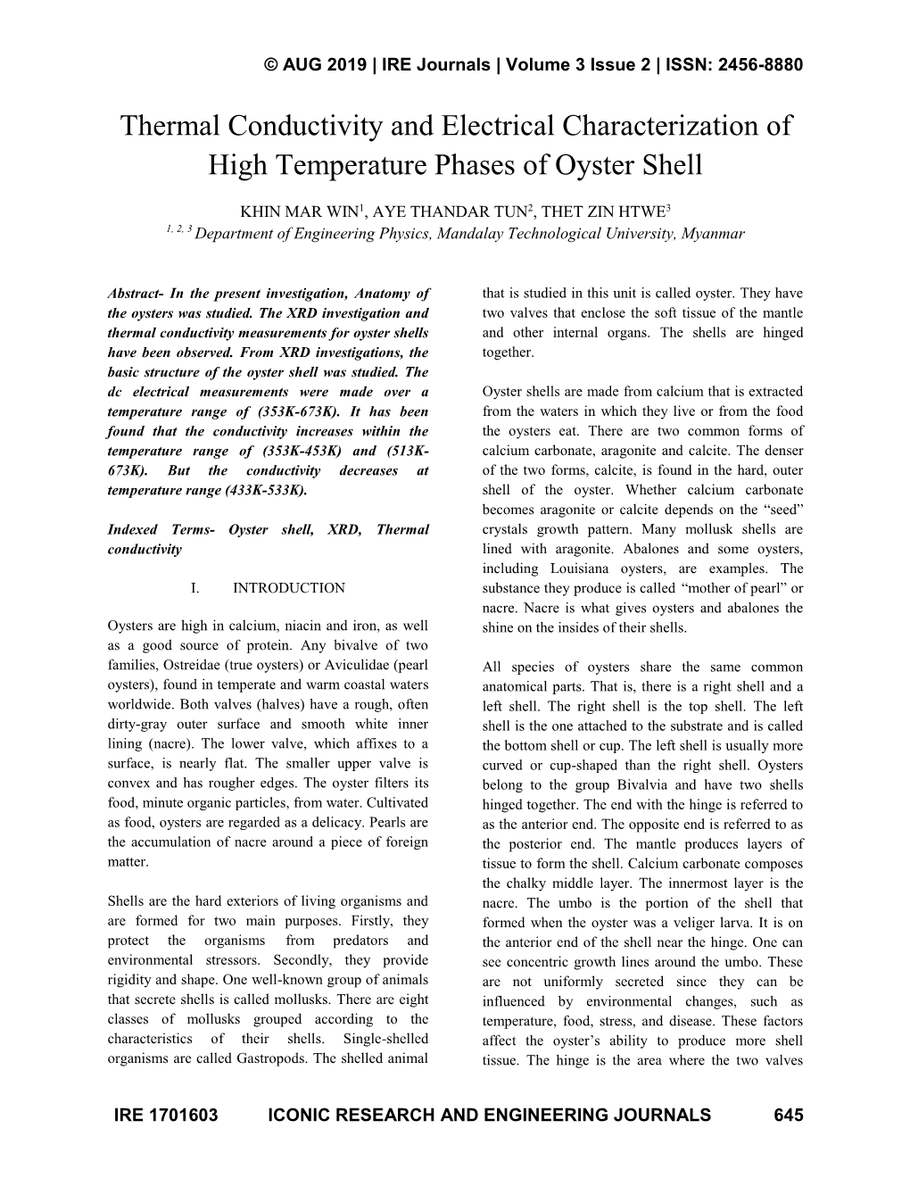 Thermal Conductivity and Electrical Characterization of High Temperature Phases of Oyster Shell