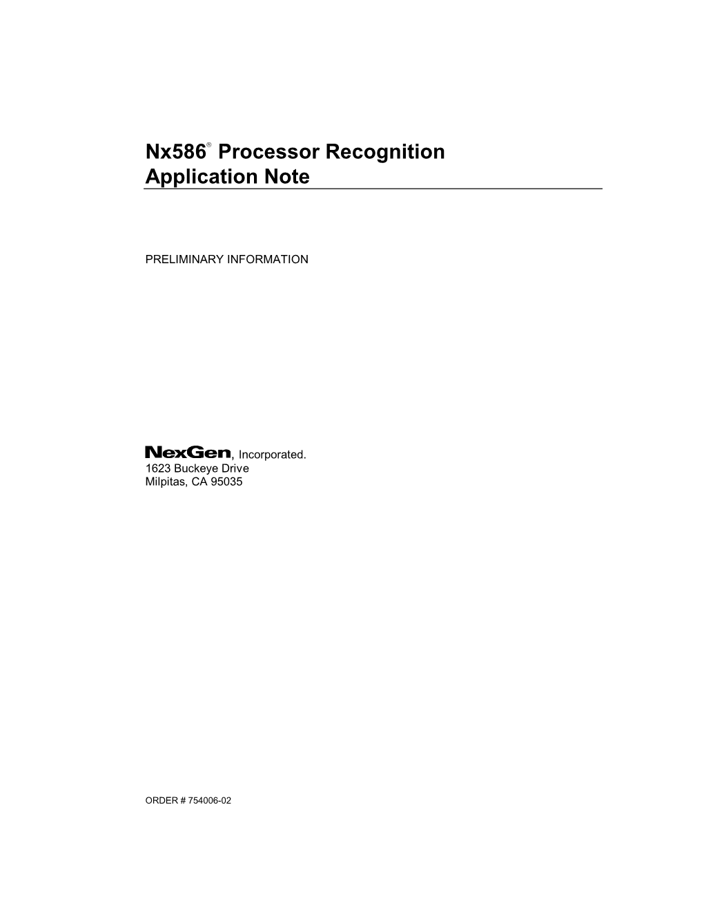 Nx586 Processor Recognition Application Note