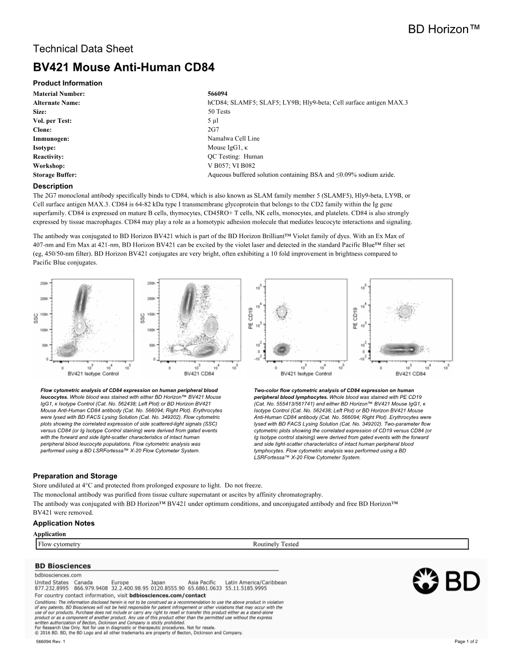 BV421 Mouse Anti-Human CD84&Nbsp