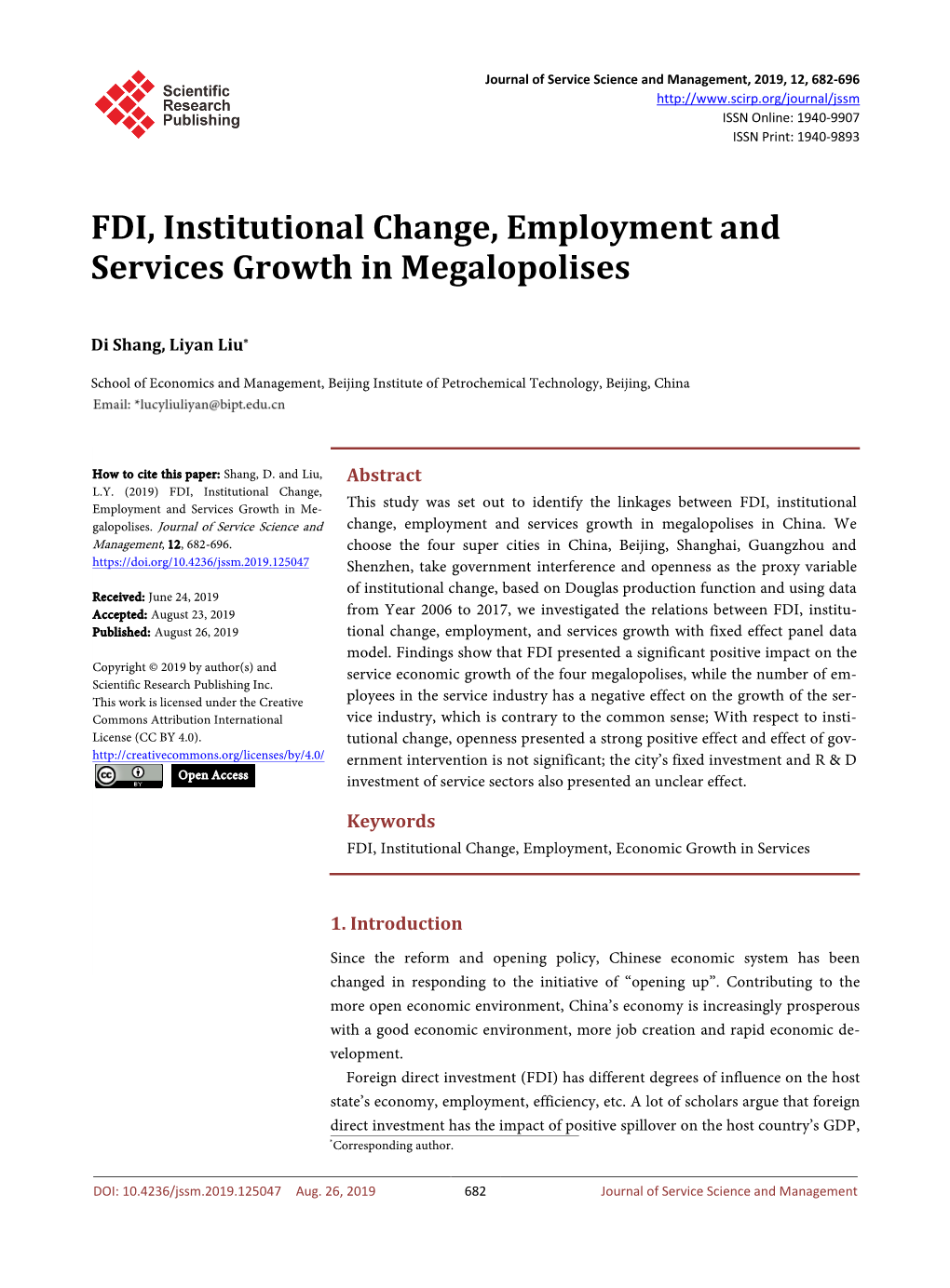 FDI, Institutional Change, Employment and Services Growth in Megalopolises