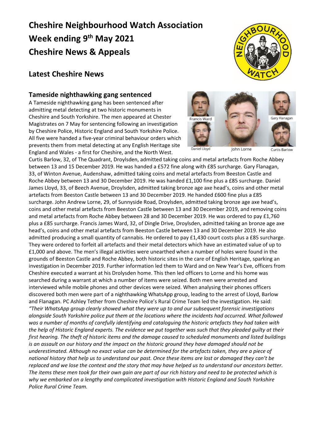 Cheshire Neighbourhood Watch Association Week Ending 9Th May 2021 Cheshire News & Appeals