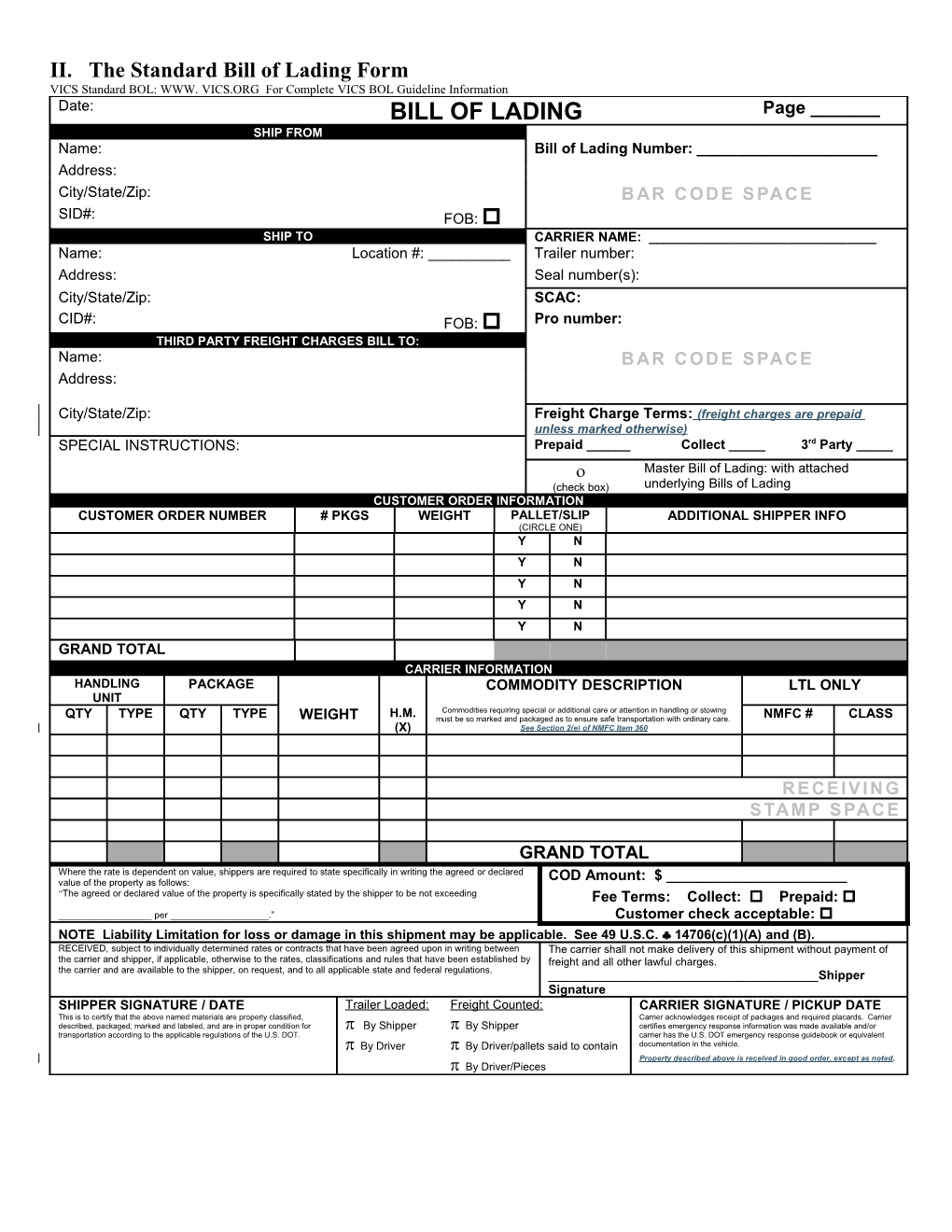 Bill Of Lading Application Guideline