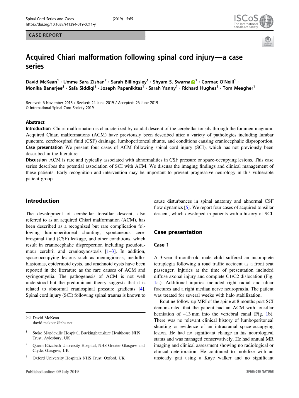 Acquired Chiari Malformation Following Spinal Cord Injury—A Case Series