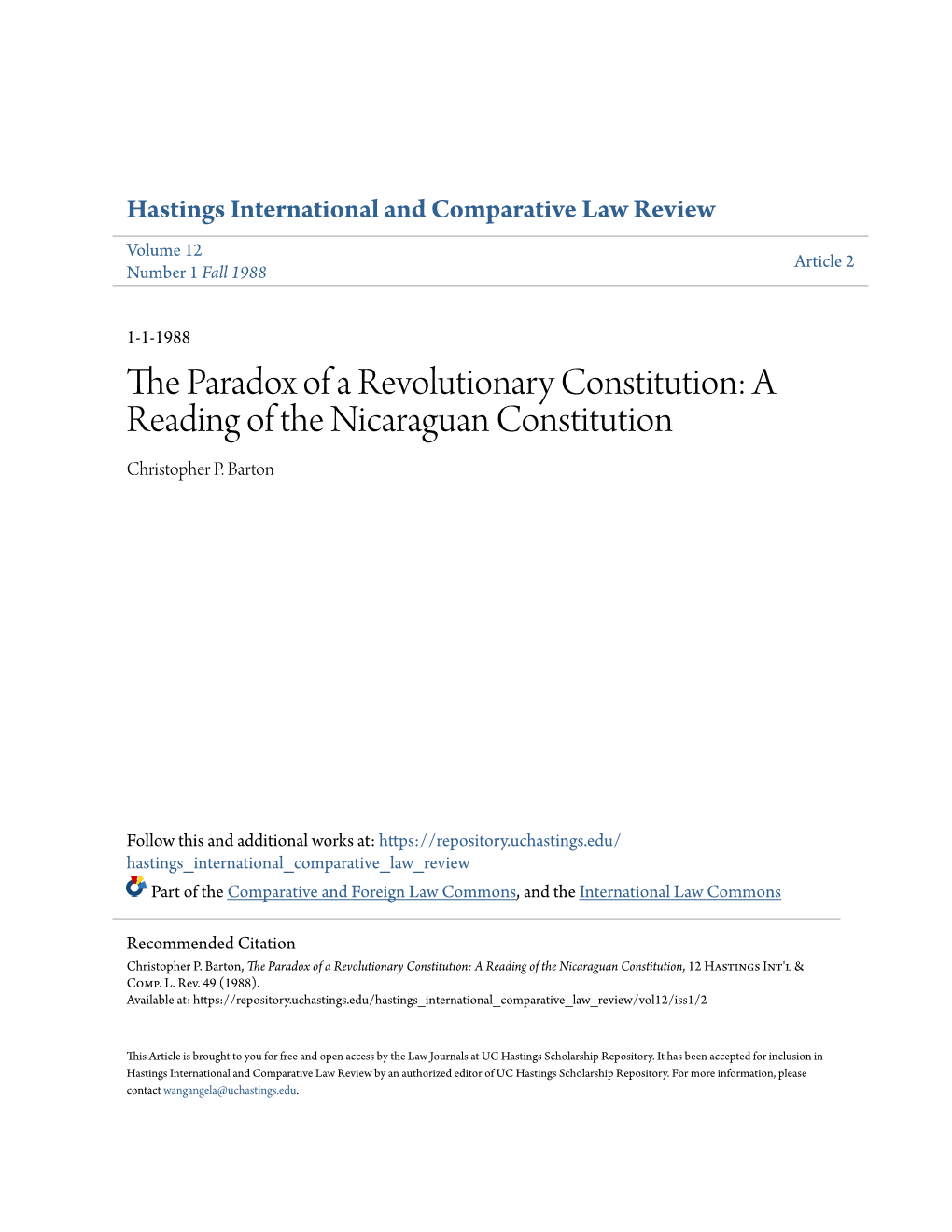 A Reading of the Nicaraguan Constitution Christopher P