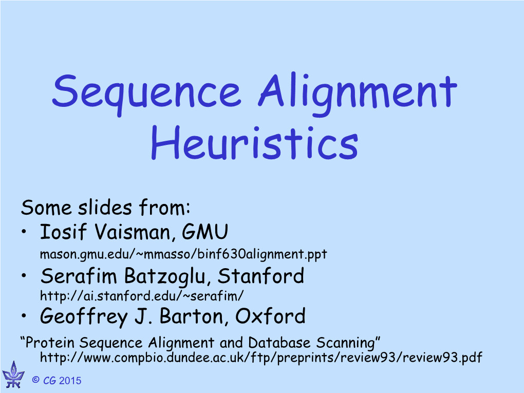 Lecture 3 Sequence Alignment Heuristics Substitution Matrices
