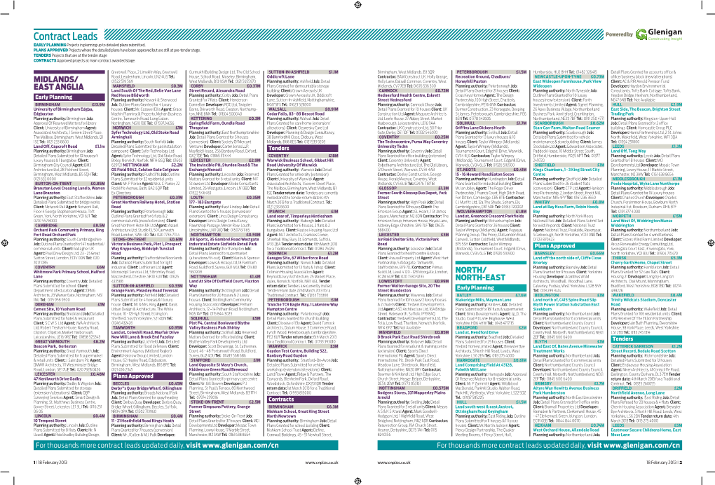 Contract Leads Powered by EARLY PLANNING Projects in Planning up to Detailed Plans Submitted