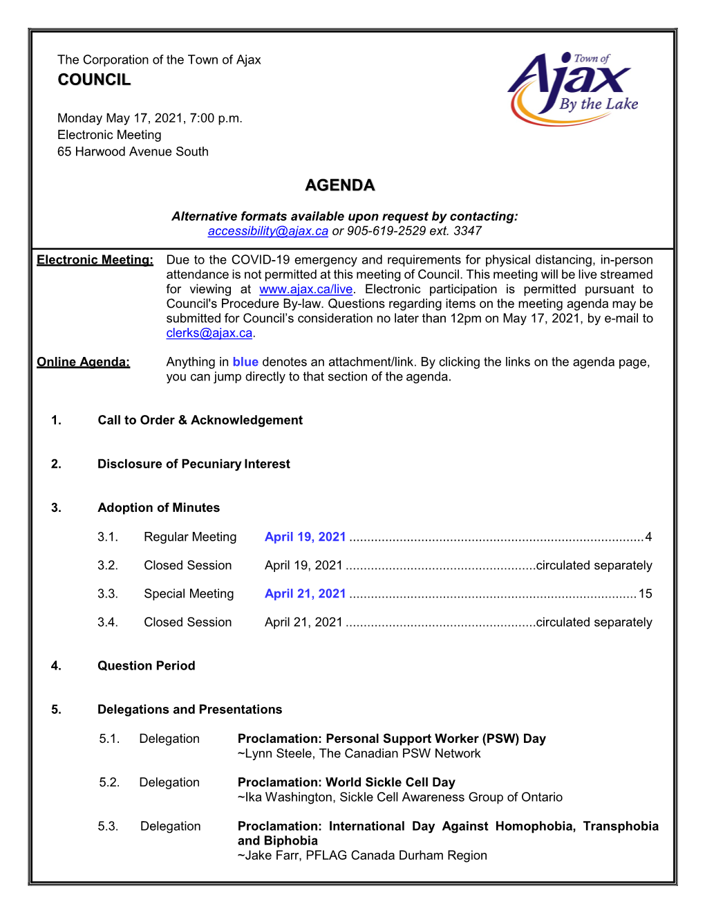 Council Agenda