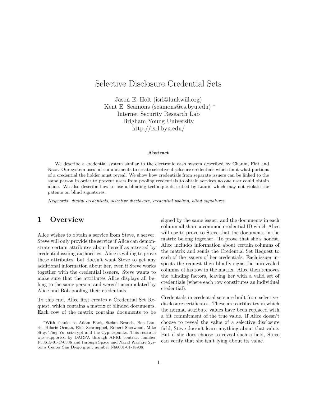 Selective Disclosure Credential Sets