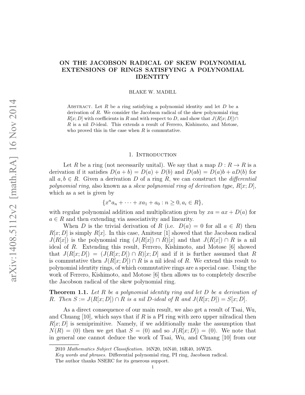 On the Jacobson Radical of Skew Polynomial Extensions of Rings Satisfying a Polynomial Identity