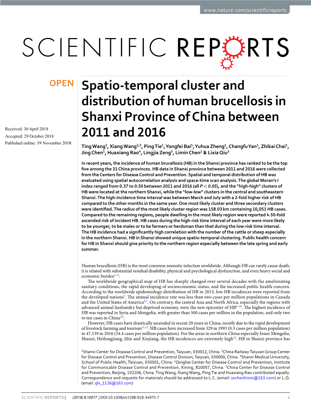 Spatio-Temporal Cluster and Distribution of Human Brucellosis In