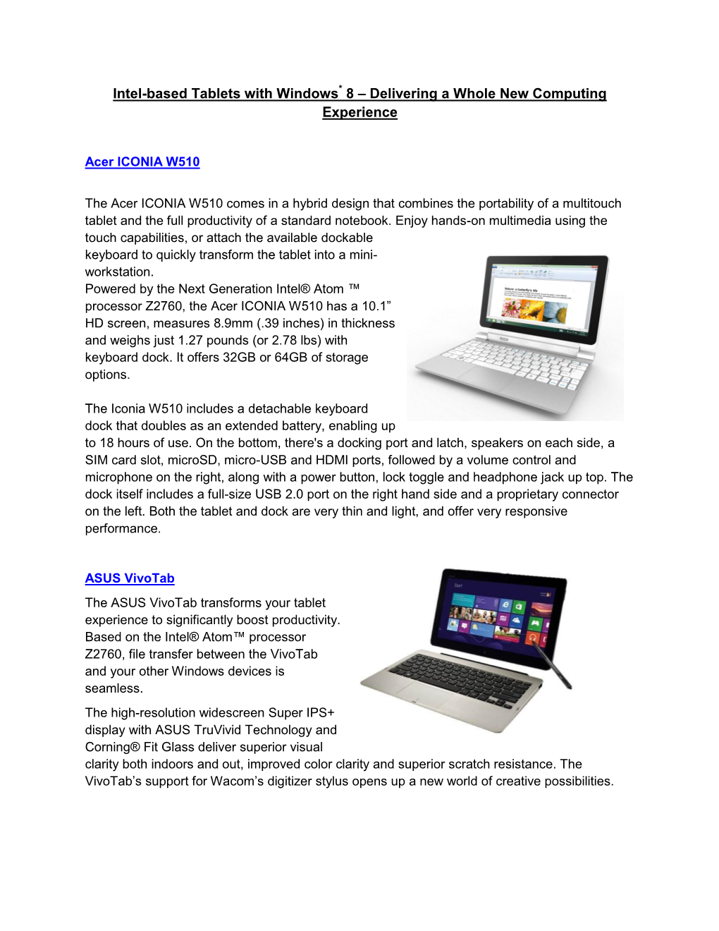 Intel-Based Tablets with Windows 8 – Delivering a Whole New Computing