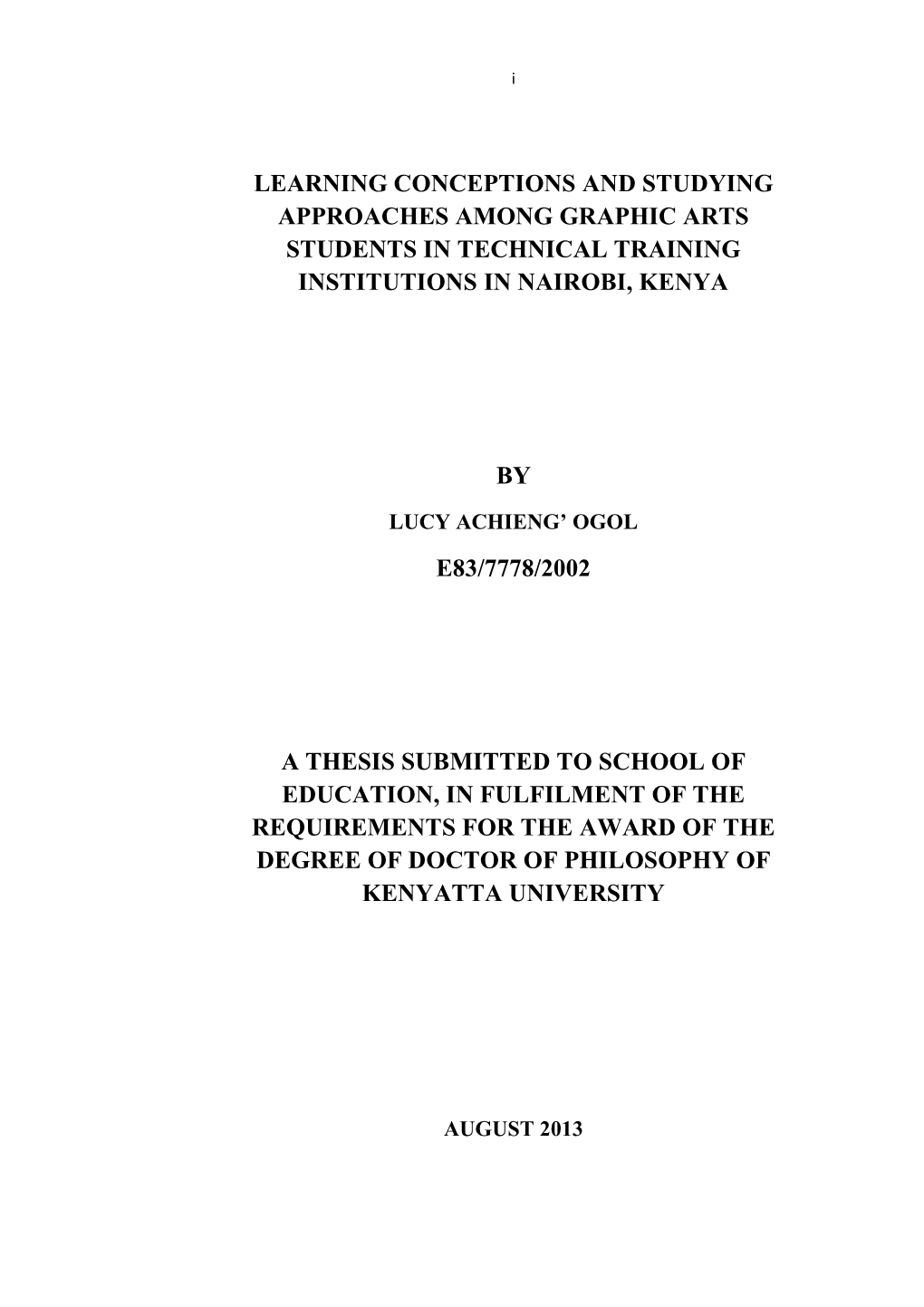 Learning Conceptions and Studying Approaches Among Graphic Arts Students in Technical Training Institutions in Nairobi, Kenya