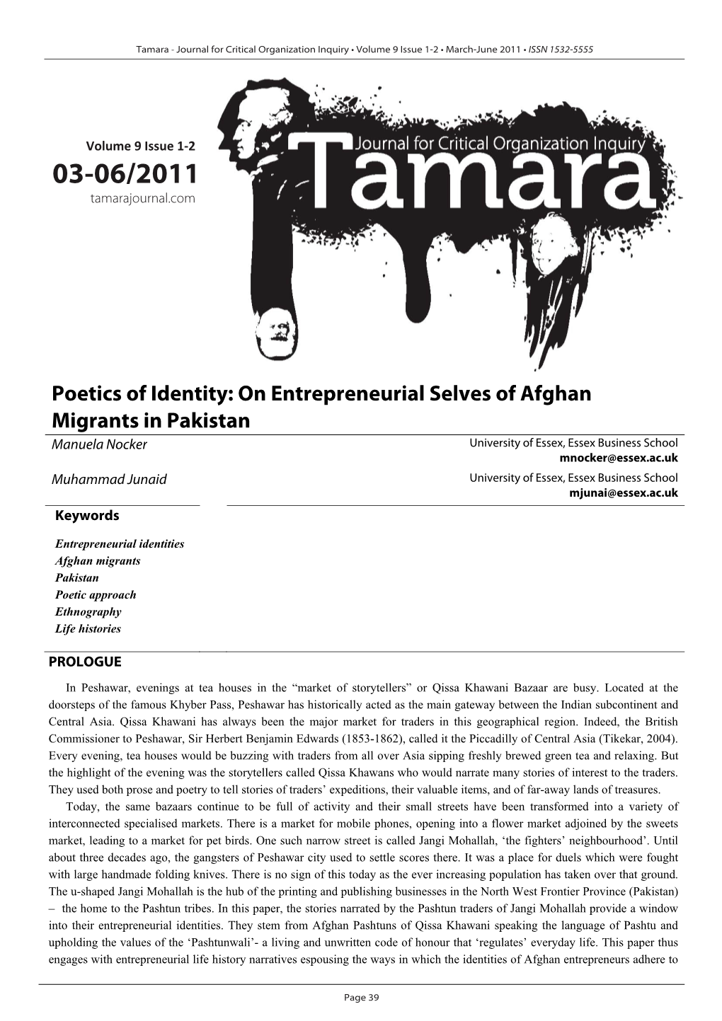 Poetics of Identity: on Entrepreneurial Selves of Afghan Migrants in Pakistan