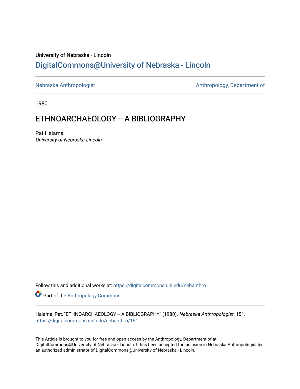 Ethnoarchaeology -- a Bibliography