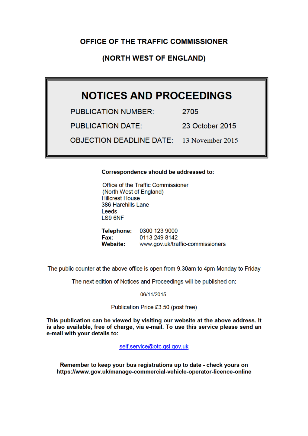 NOTICES and PROCEEDINGS 23 October 2015