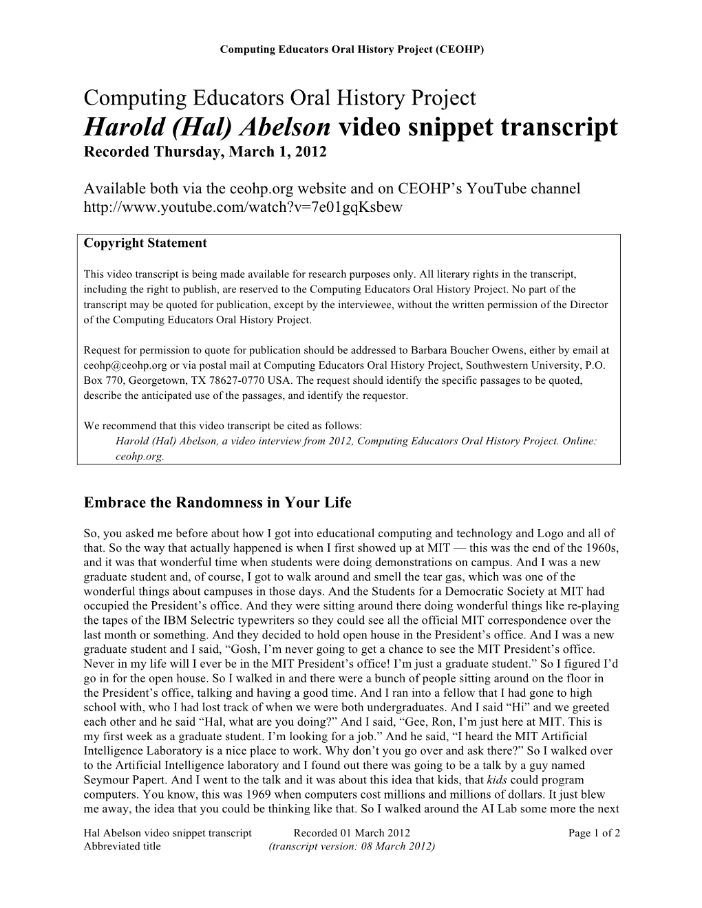 PDF Transcript of Video Snippet