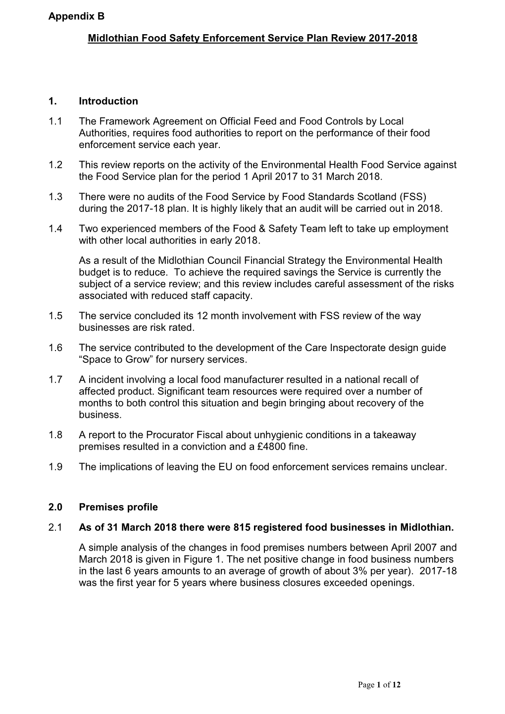 Appendix B Midlothian Food Safety Enforcement Service