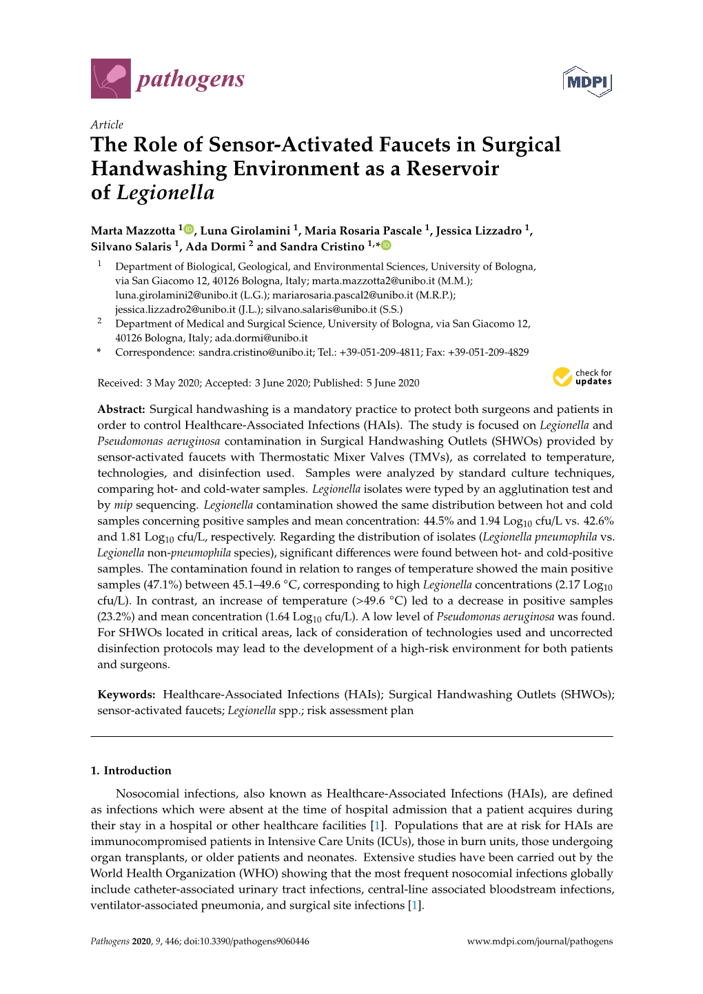 The Role of Sensor-Activated Faucets in Surgical Handwashing Environment As a Reservoir of Legionella