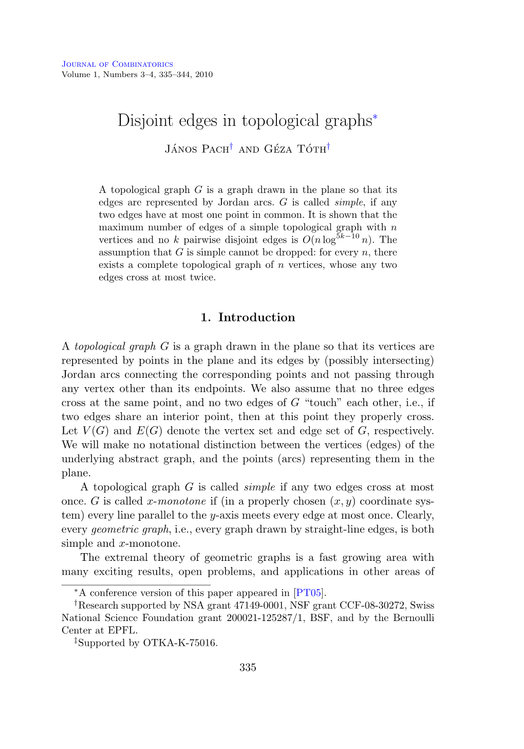 Disjoint Edges in Topological Graphs∗