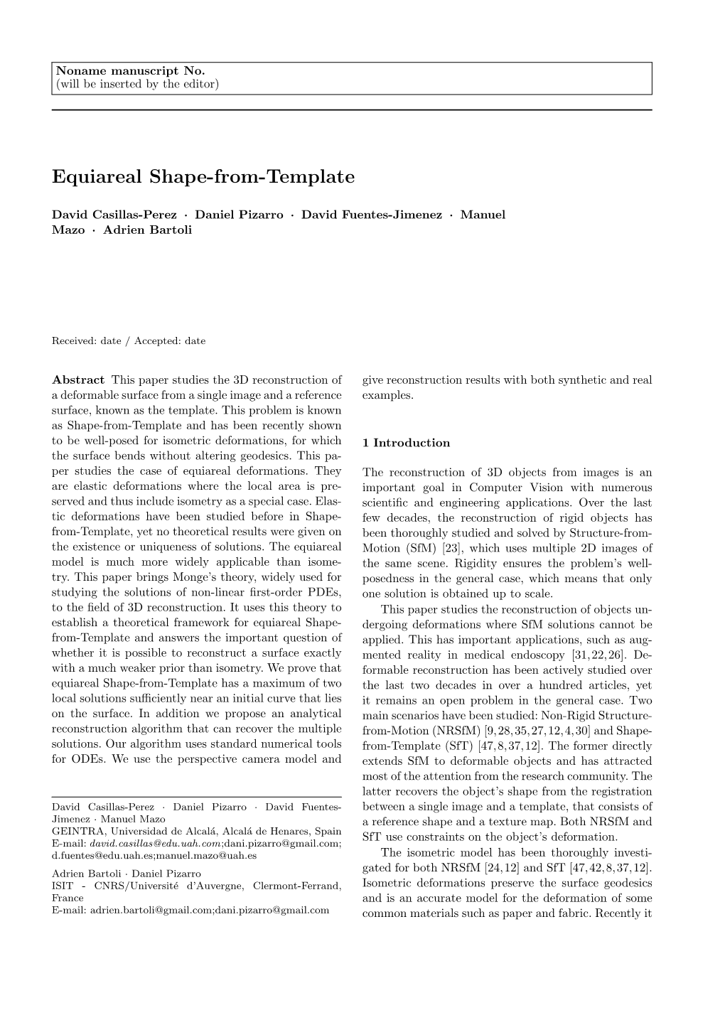 Equiareal Shape-From-Template