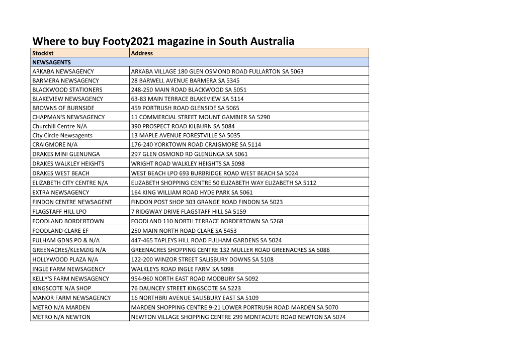 AFL 2021 Mag Stockist List SA.Xlsx