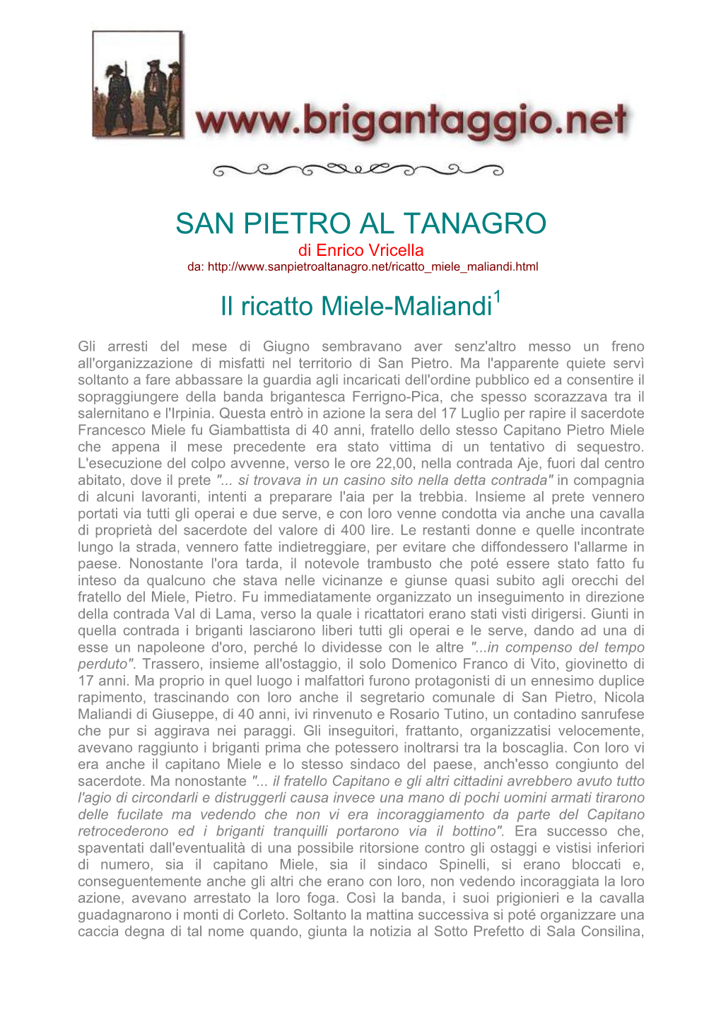 SAN PIETRO AL TANAGRO Di Enrico Vricella Da: Il Ricatto Miele-Maliandi1