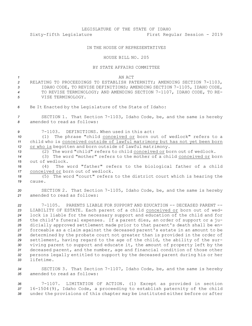 House Bill No.205 (2019)