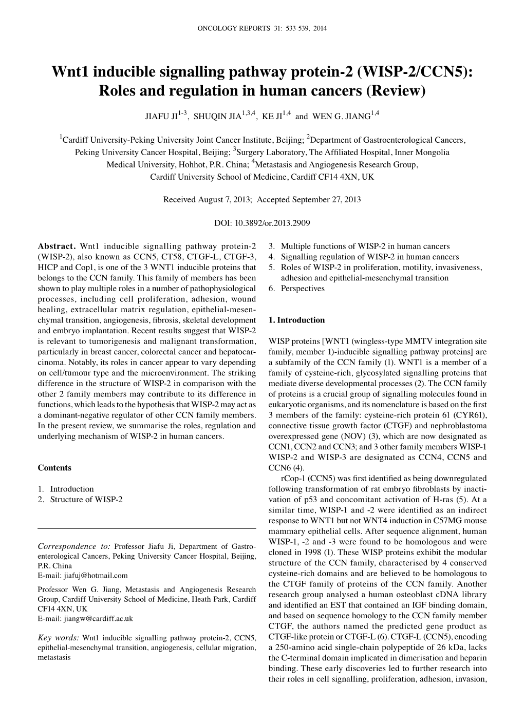 WISP-2/CCN5 Signalling