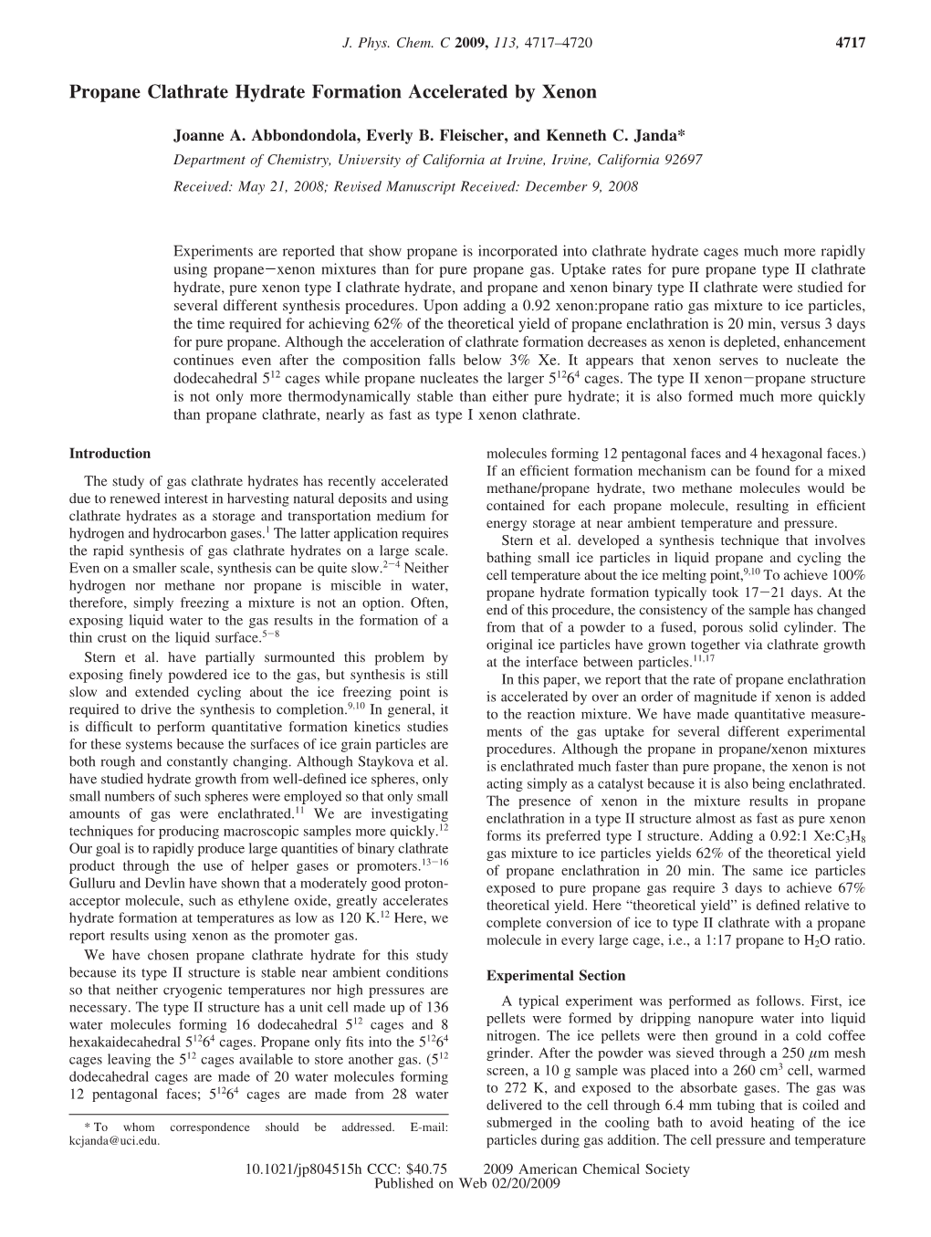 Propane Clathrate Hydrate Formation Accelerated by Xenon