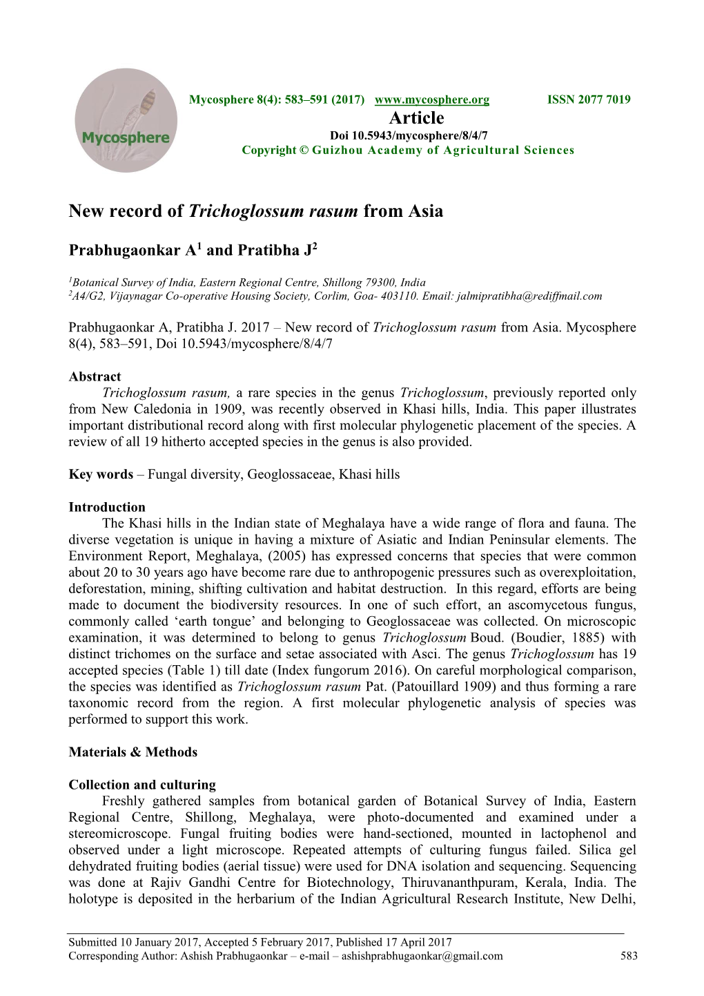 New Record of Trichoglossum Rasum from Asia