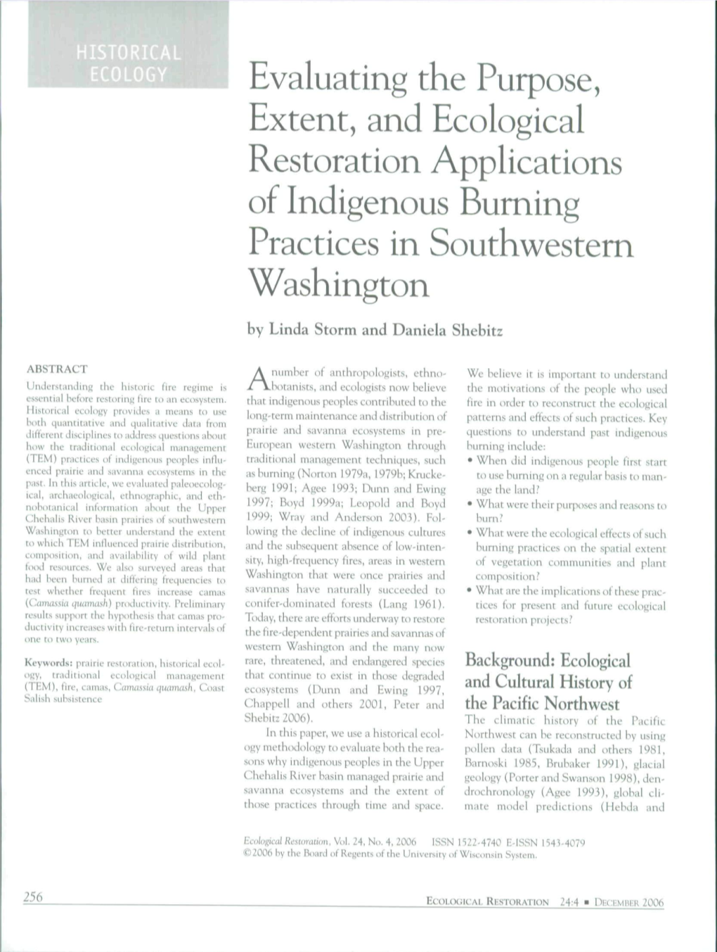 Evaluating the Purpose, Extent, and Ecological Restoration Applications of Indigenous Burning Practices in Southwestern Washington