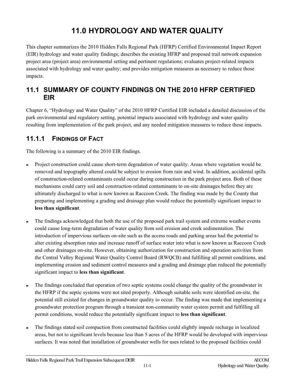 11.0 Hydrology and Water Quality