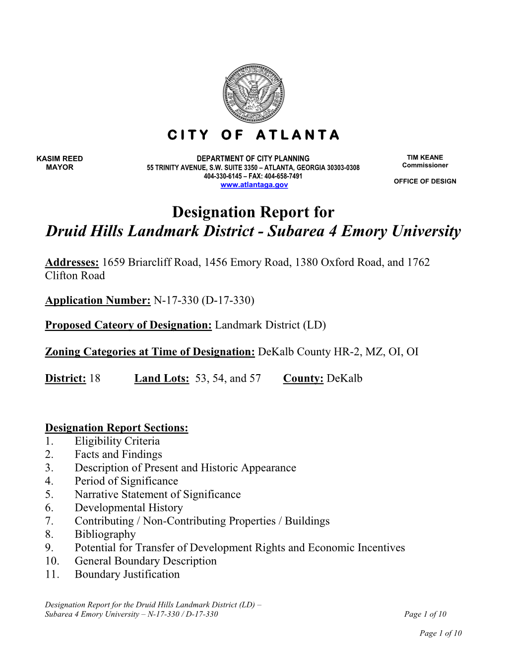 Designation Report for Druid Hills Landmark District - Subarea 4 Emory University