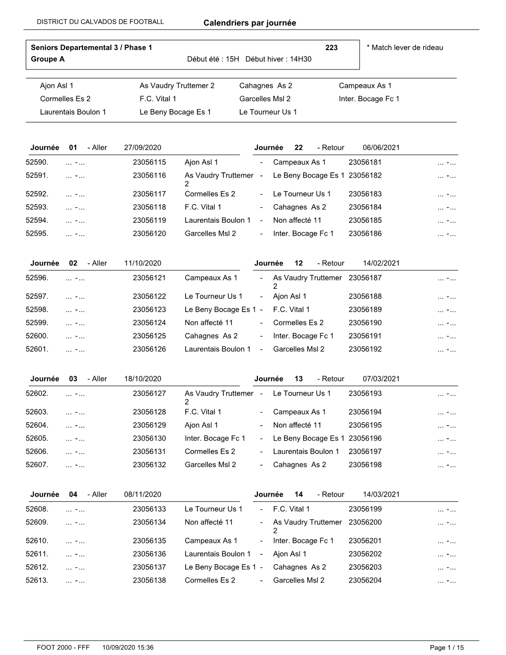 Calendriers Par Journée