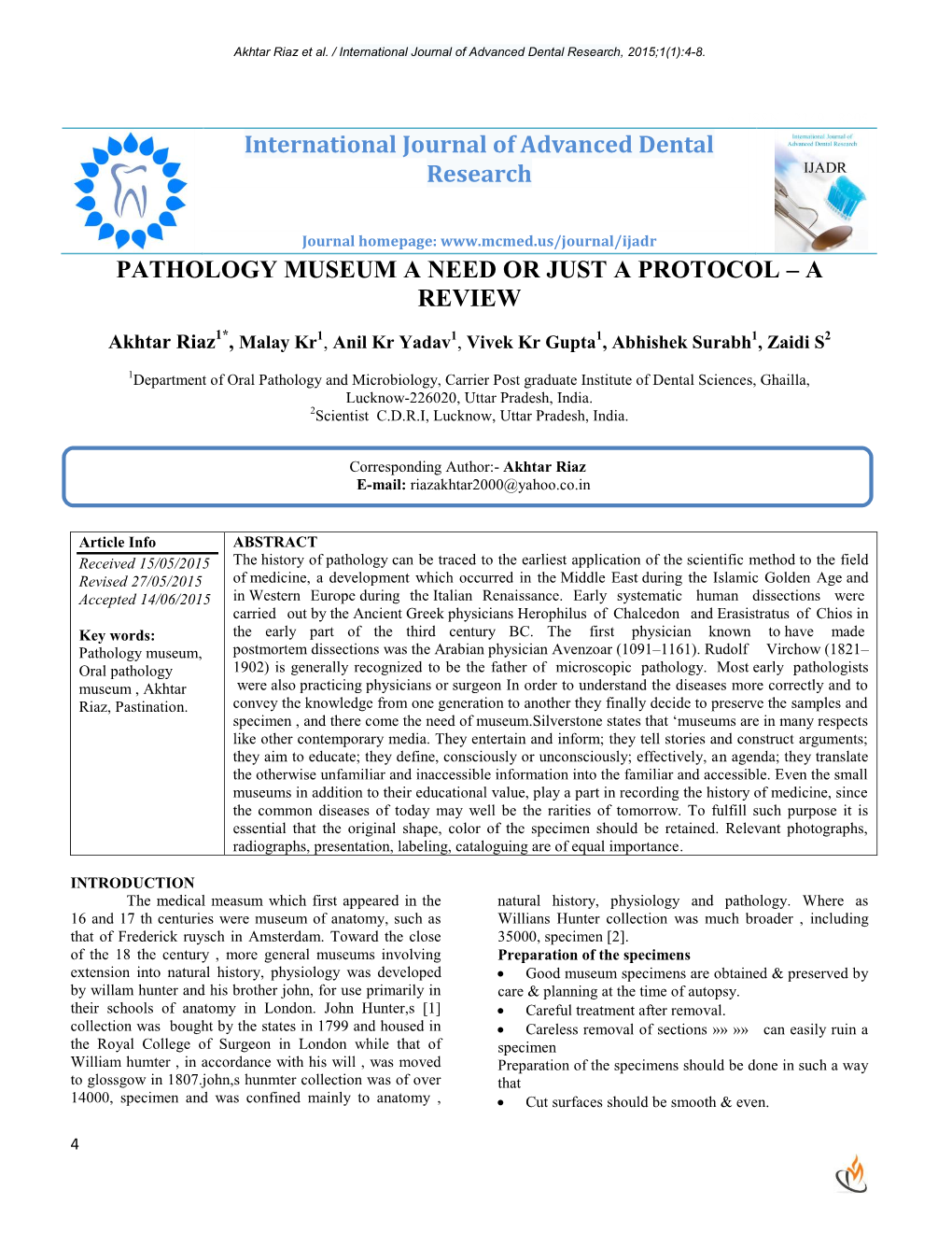 International Journal of Advanced Dental Research PATHOLOGY